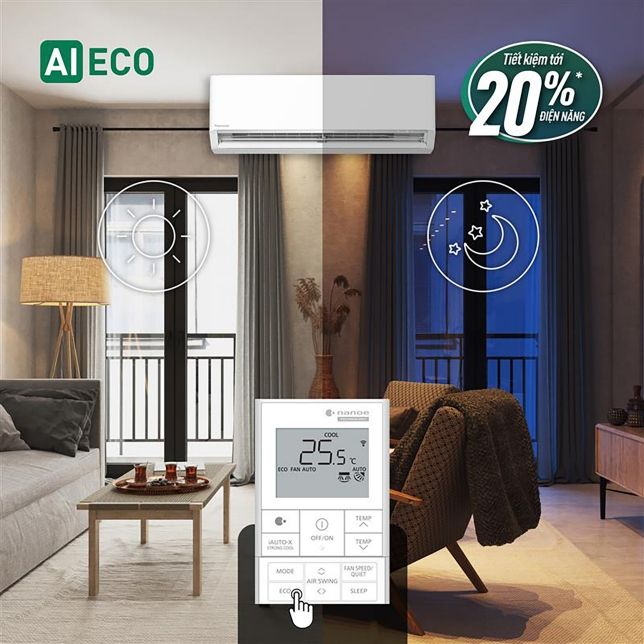 Chế độ ECO tích hợp AI giúp tiết kiệm điện tới 20% so với thông thường 